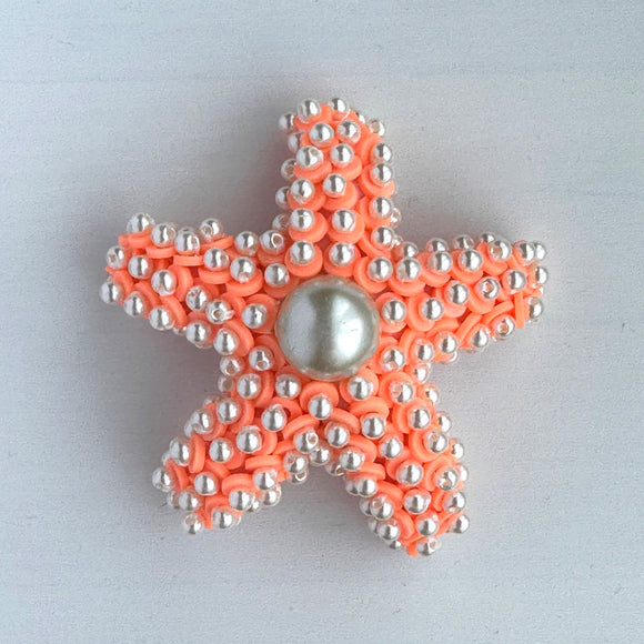 Orange Starfish with Pearls Brooch